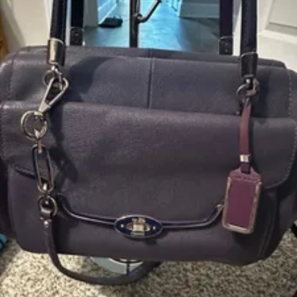 COACH Madison Saffiano Madison Plum Handbag - Pre-Loved $398 - Picture 1 of 8